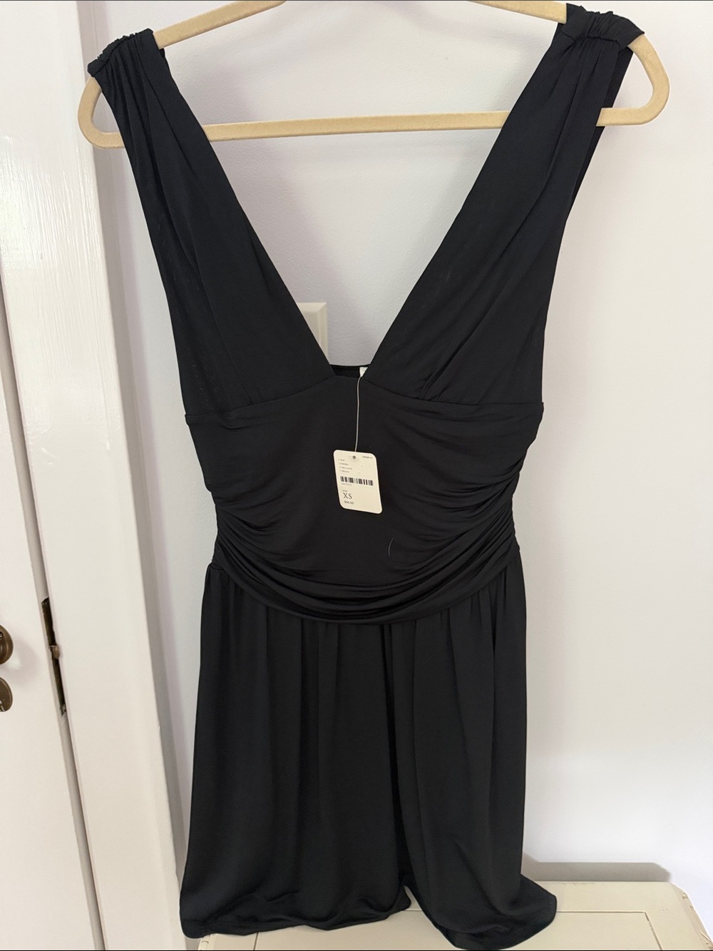 Free People Black V-Neck Ruched Dress